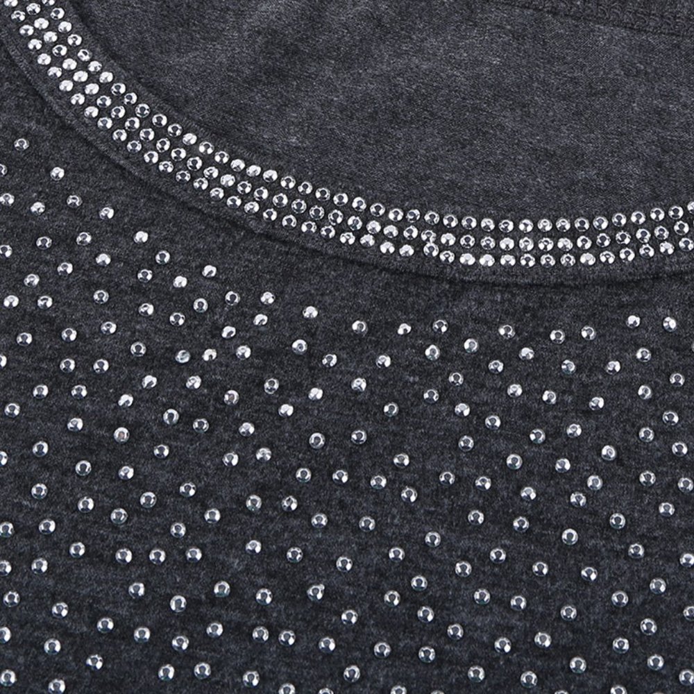 GRAY Rhinestone BLING! embellished Long Sleeve Top - Picture 5 of 14